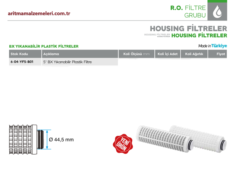 5'' BX Yıkanabilir Plastik Elek Filtreler