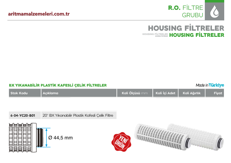 20'' BX Yıkanabilir Plastik Kafesli Çelik Filtre