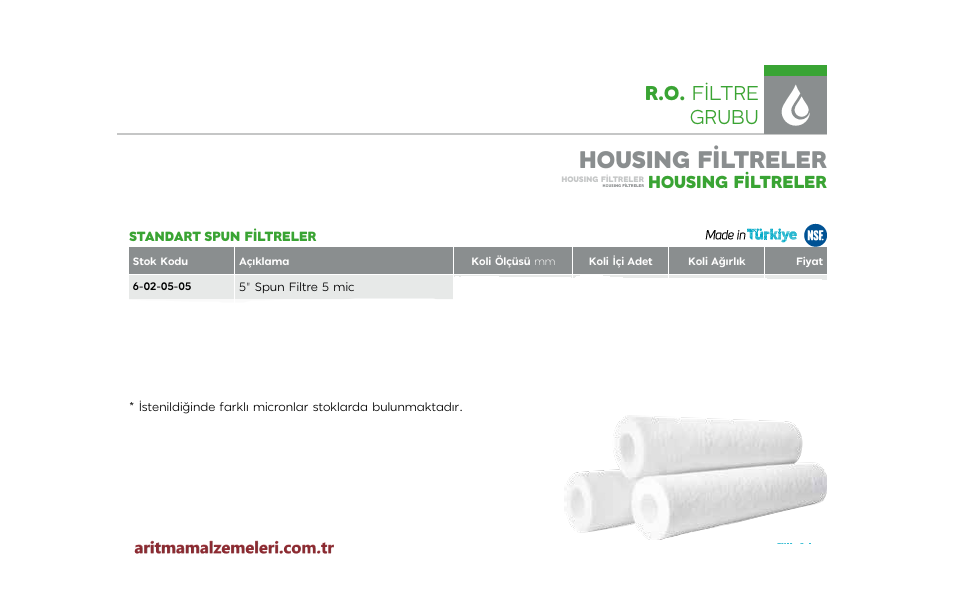 5'' Spun Sediment Filtre 5 Mikron