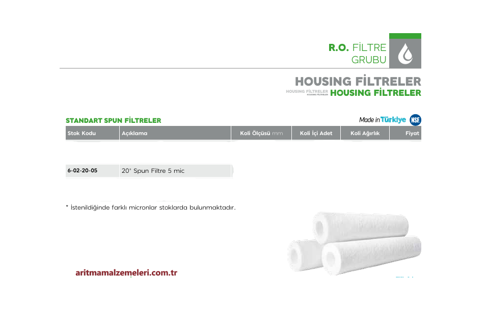 20'' Spun Sediment Filtre 5 mikron