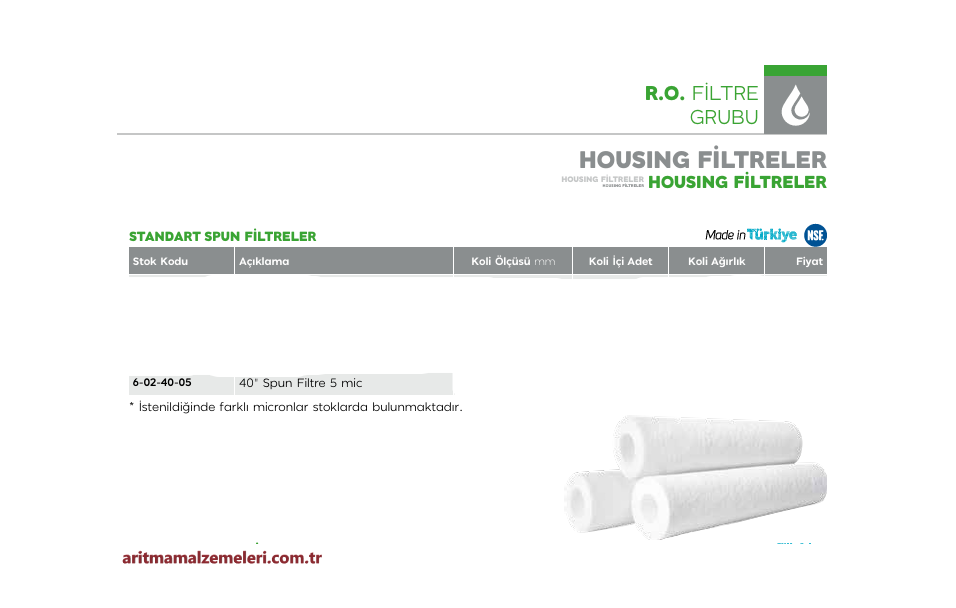 40'' Spun Sediment Filtre 5 mikron