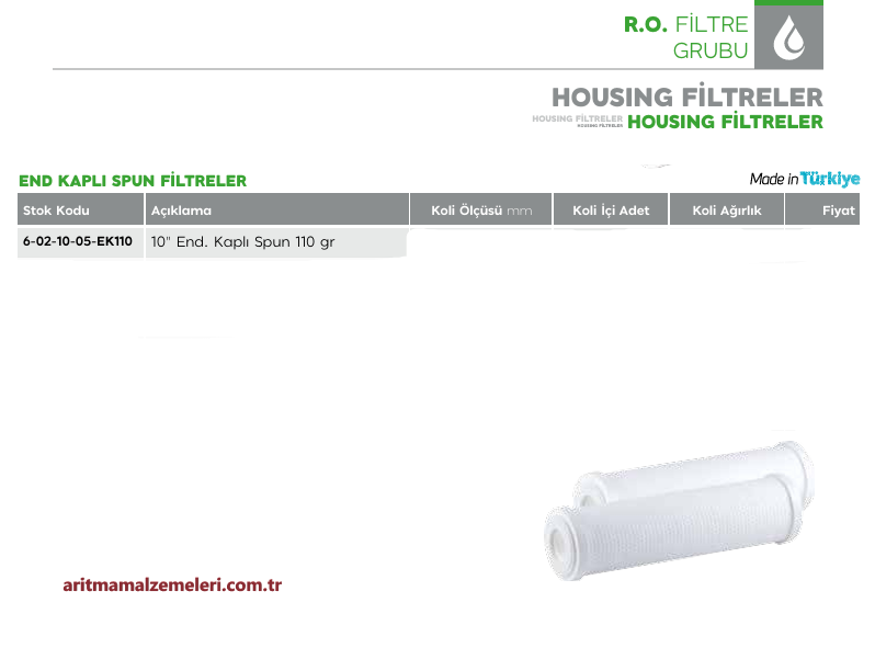10'' End Kaplı Spun Sediment Filtre 110gr.