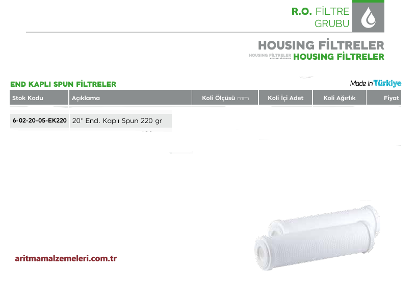 20'' End Kaplı Spun Sediment Filtre 220gr.
