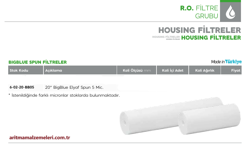 20'' Big Blue Elyaf Spun Filtre 5 mikron