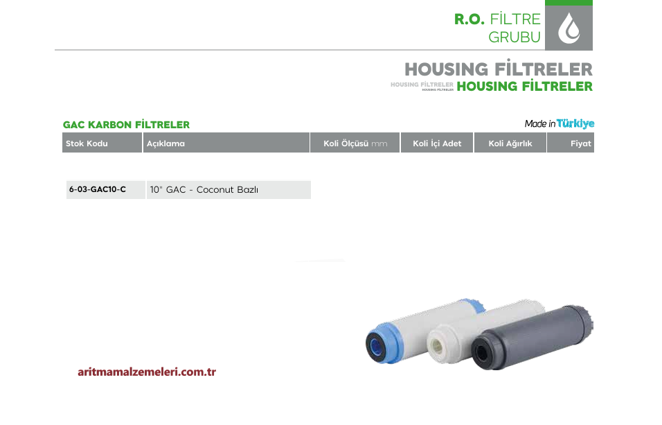 10'' GAC Kokonat Bazlı Karbon Filtre