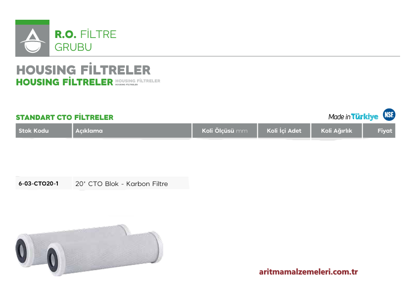 20'' CTO Blok Karbon Filtre