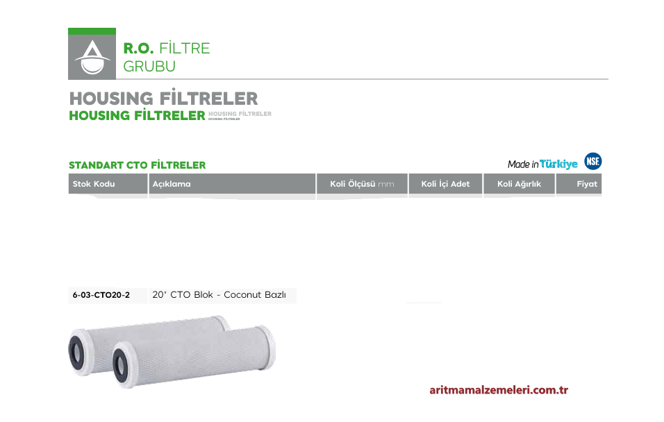 20'' CTO Blok Kokonat Bazlı Karbon Filtre