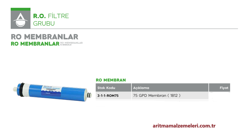 RO Membran (1812) 75 Gpd Filtre
