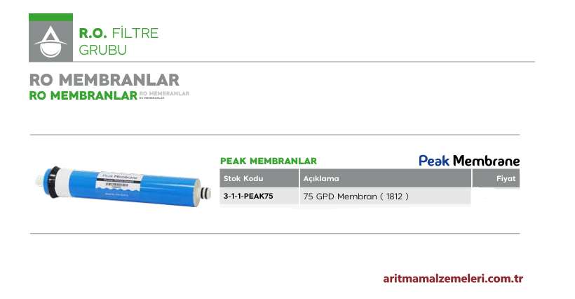 Peak Membran (1812) 75 Gpd Filtre