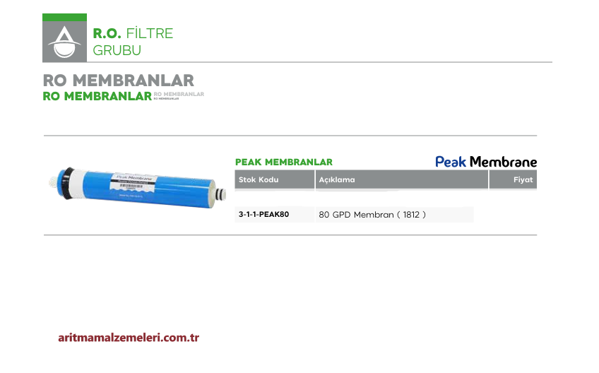 Peak Membran (1812) 80 Gpd Filtre