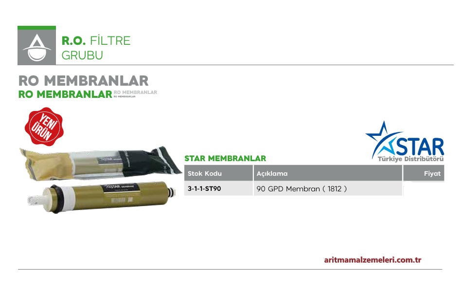 Star Marka Membran (1812) 90 Gpd Filtre