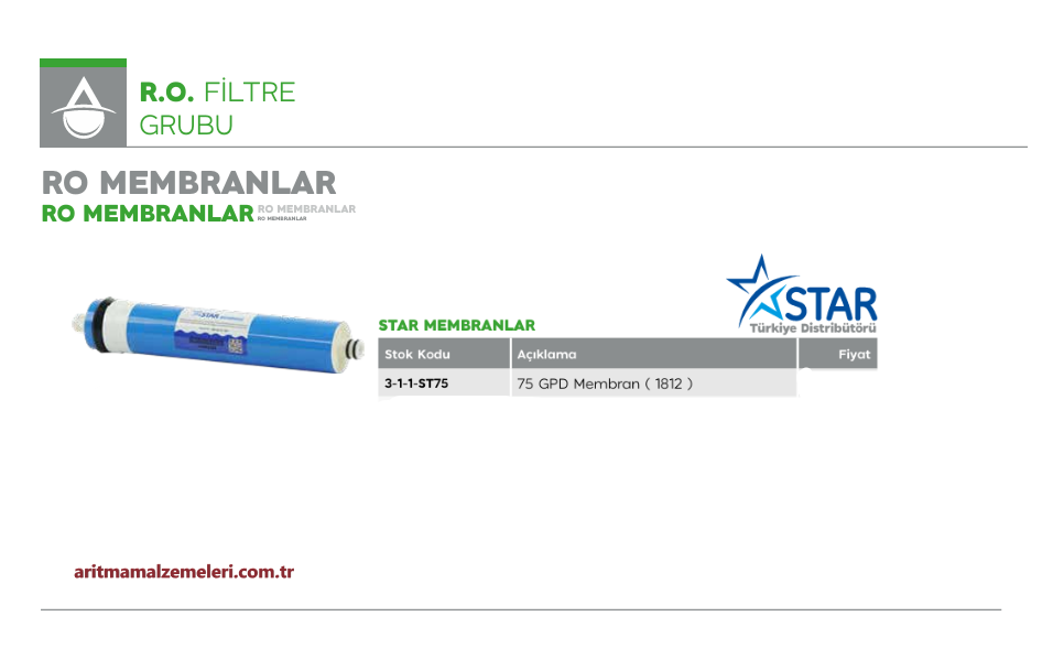 Star Marka Membran (1812) 75 Gpd Filtre