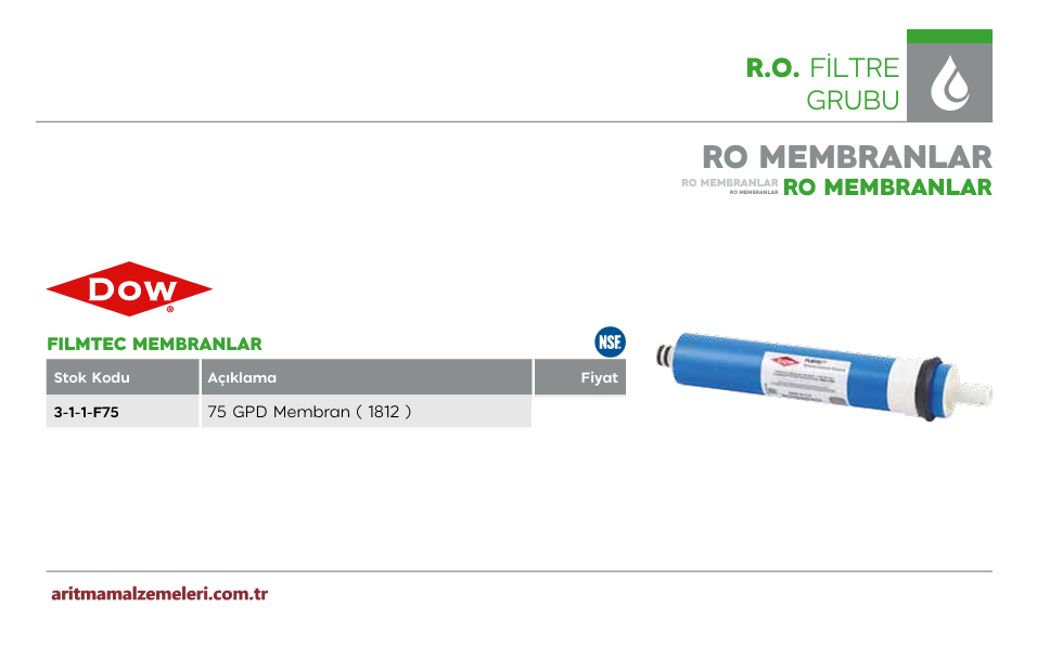 Cow Filmtec 75 Gpd Membran (1812) Filtre