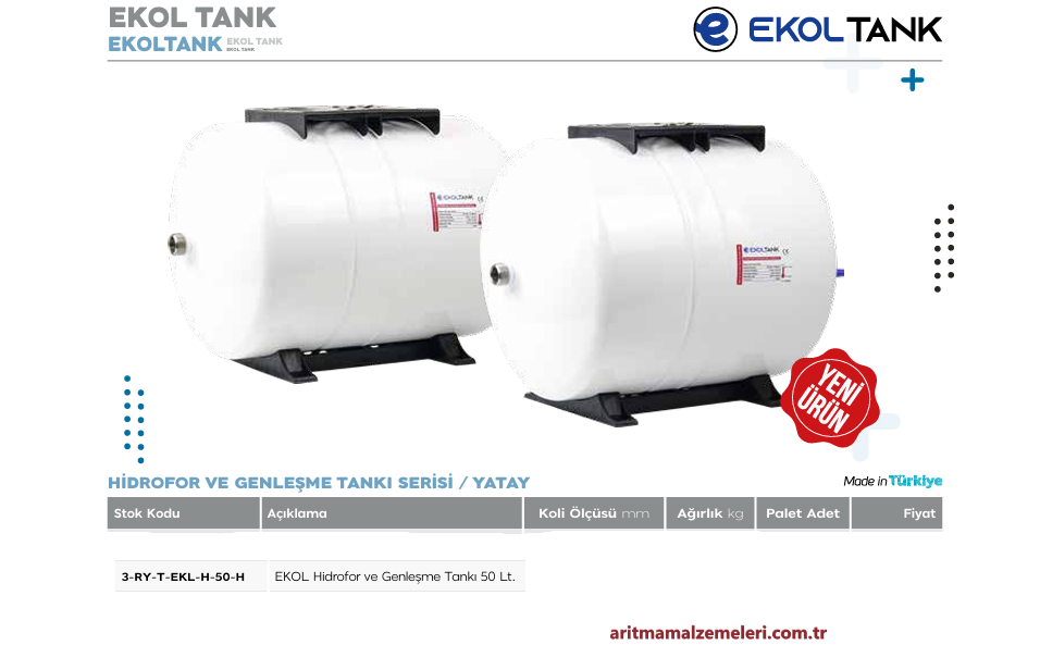 Ekol 50 Litre Yatay Tip Hidrofor ve Genleşme Tankı