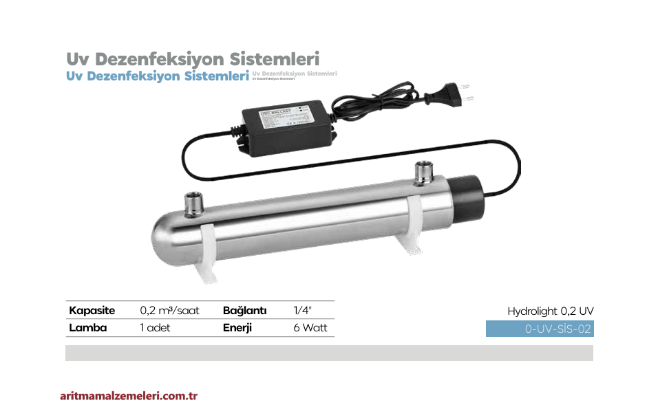 Tezgah Altı 6 Watt 1/4'' Bağlantılı UV Dezenfeksiyon Cihazı