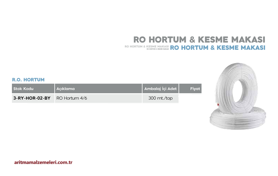 6'lık Su Arıtma Cihazı Hortumu Beyaz Renkli 300 metre