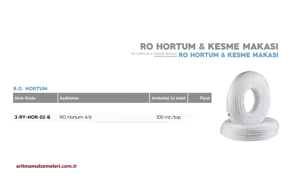 6'lık Su Arıtma Cihazı Hortumu Beyaz Renkli 100 metre