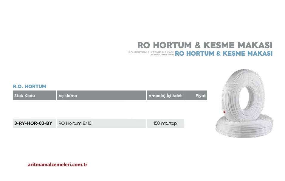 10'luk Su Arıtma Cihazı Hortumu Beyaz Renkli 150 metre