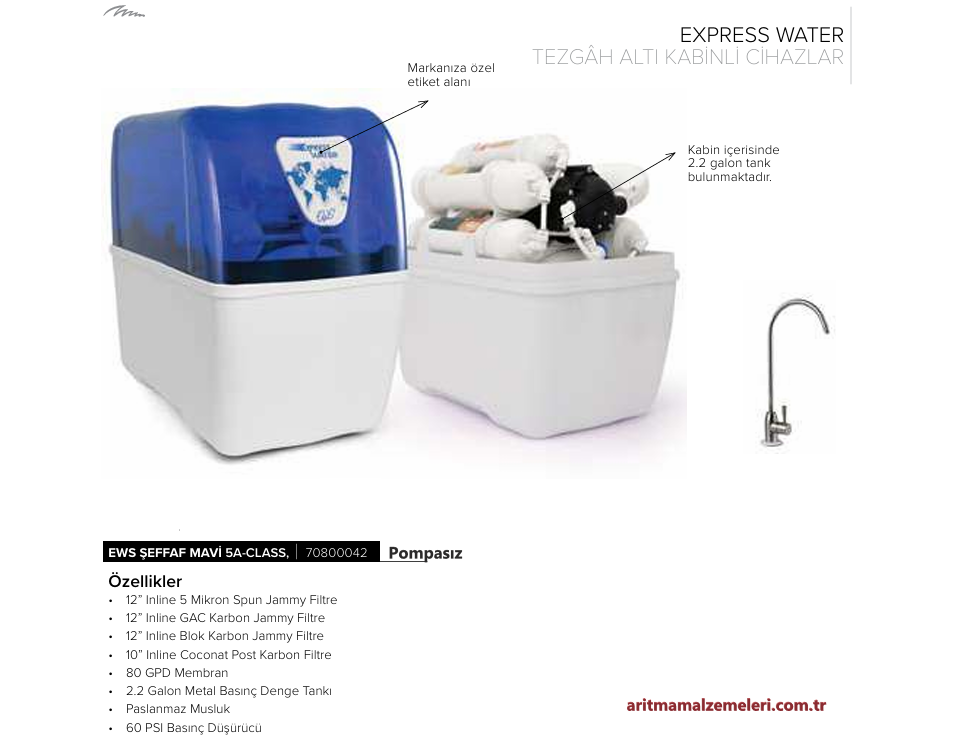 Express Water Pompasız Storm Şeffaf Mavi 5A-Class 8 Litre Tanklı (2.2 Galon)    70800042
