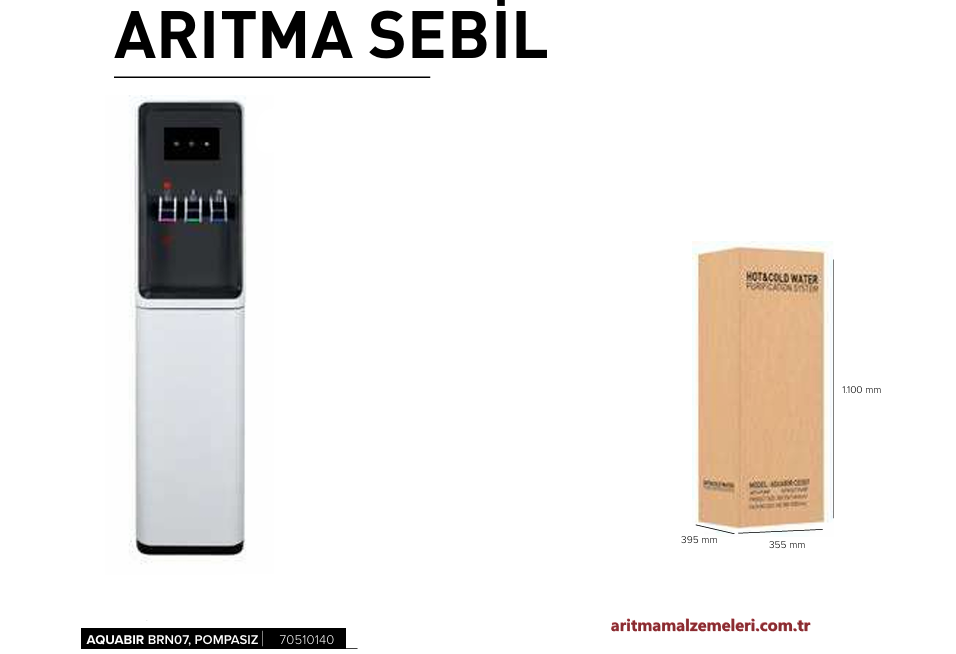 Aquabir BRN07 Pompasız Sıcak-Soğuk ve Normal olarak 3 çıkışlı Büyük Boy Arıtmalı Sebil