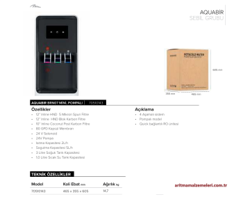 Aquabir BRN07 POMPALI Sıcak-Soğuk ve Normal olarak 3 Çıkışlı Mini Boy Arıtmalı Sebil
