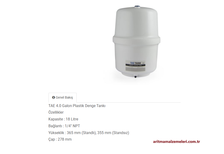 TAE 4 Galon (18 Litre) Plastik Denge Tankı