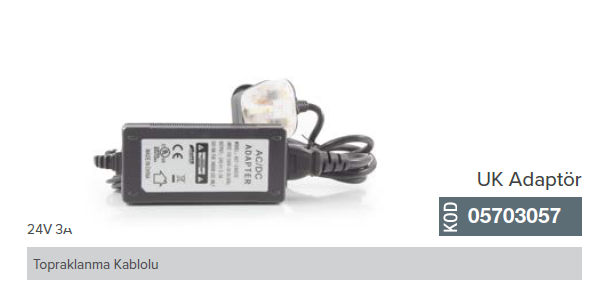 Arıtma Cihazlarında  24V 3A  UK Adaptör, Topraklama Kablolu