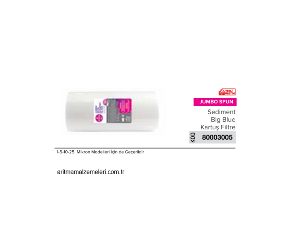 JUMBO (Kısa Boy) 10'' 1-5-10-25 Mikron Modeller için Spun Sediment Filtre _ 80003005