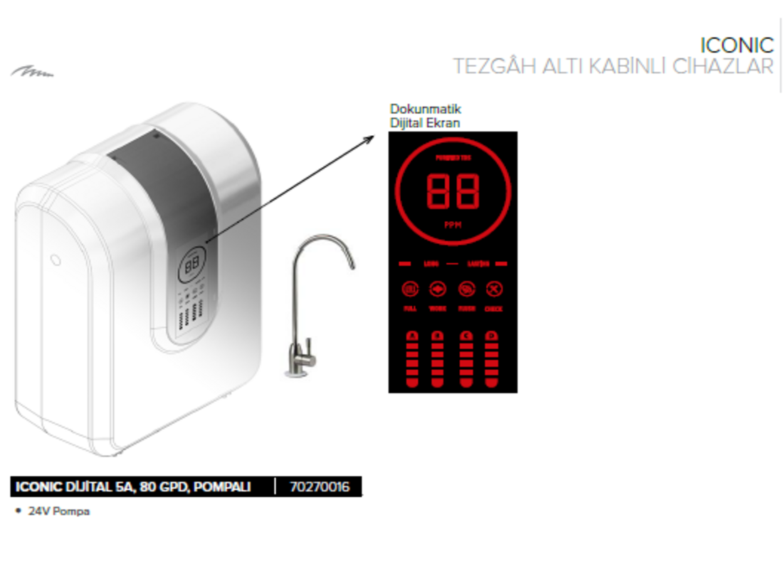 ICONIC Slim Dijital 5A 400 Gpd Pompalı Su Arıtma Cihazı - 70270019