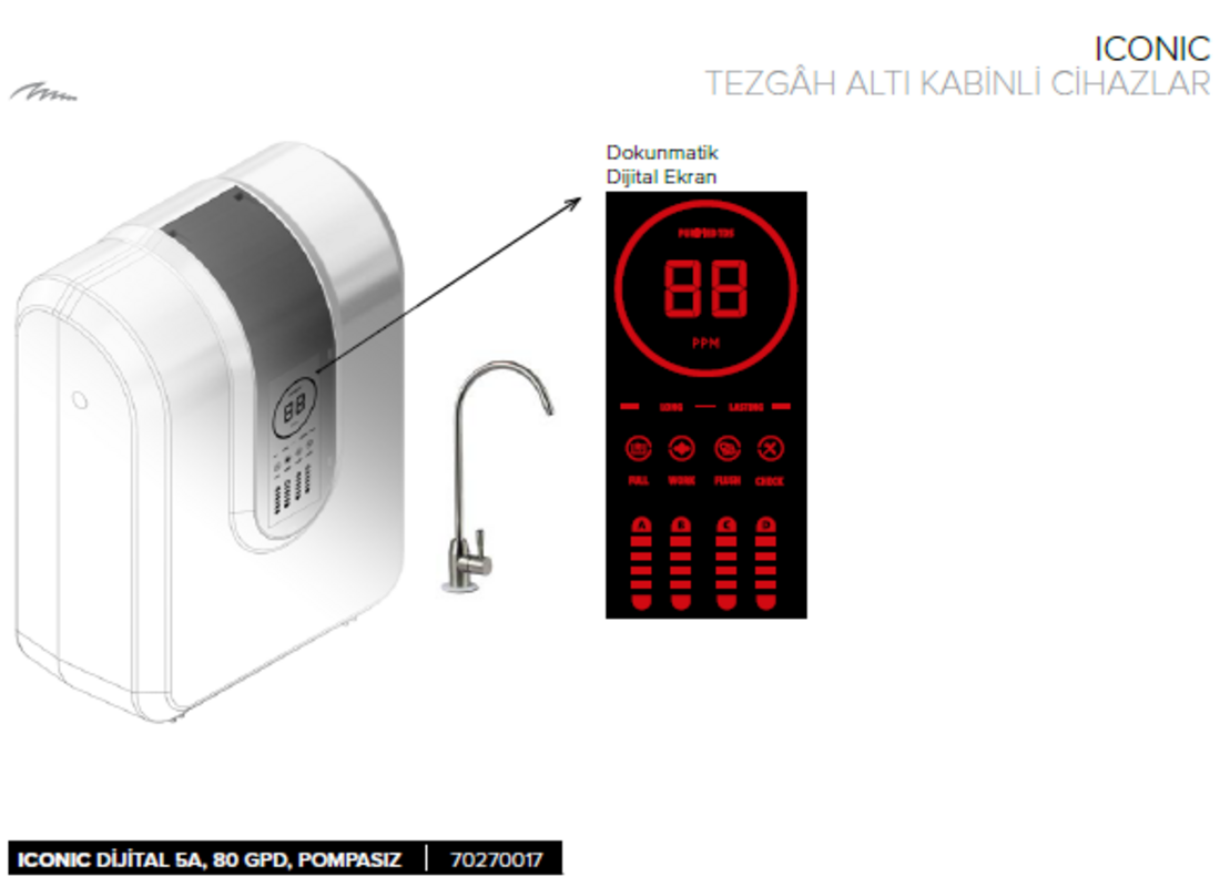 Iconic Dijital 5A 80 Gpd Pompasız Su Arıtma Cihazı - 70270017