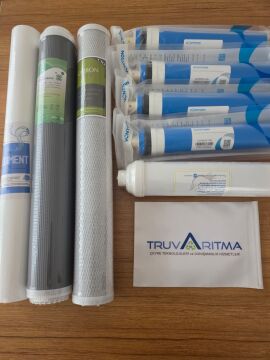 20'' Endüstriyel Tip Sedimend, GAC, CTO Karbon Filtreler + 4x100 GPD Membran, 12'' Post Karbon Filtre (Çubuklu)