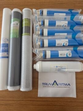 20'' Endüstriyel Tip Sedimend, GAC, CTO Karbon Filtreler + 5x100 GPD Membran, 12'' Post Karbon Filtre (Çubuklu)