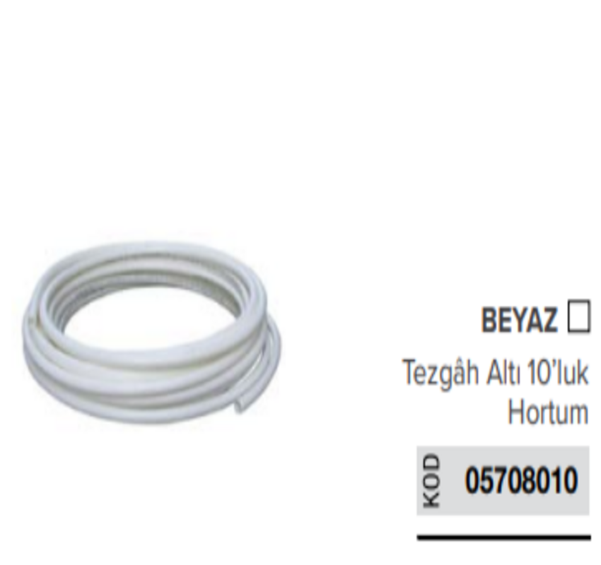 Tezgah Altı 10'luk 3/8'' Hortum 10 Metre olarak 05708010 BEYAZ renkli