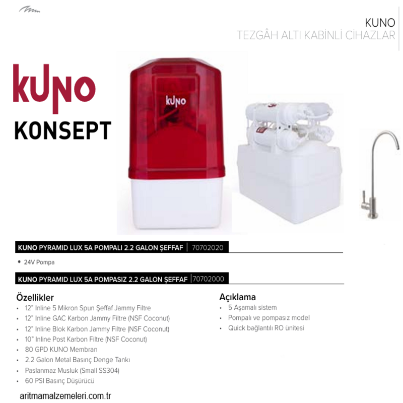Kuno Pyramid LUX 5A Pompasız 2.2 Galon (8 Litre)  70702000