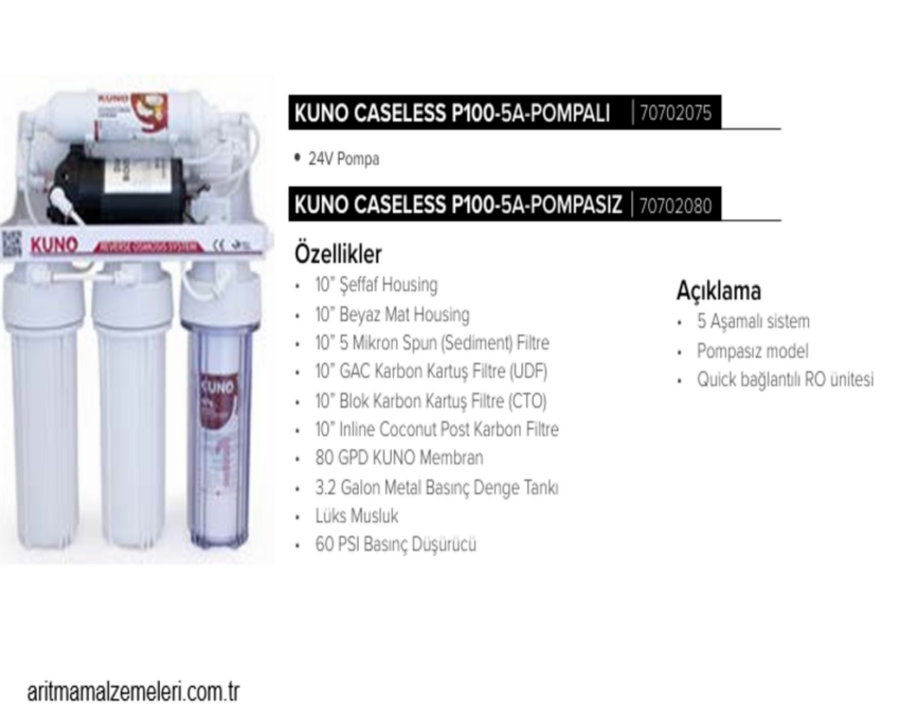 Kuno Caseless P100 5A Pompasız Su Arıtma Cihazı  70702080