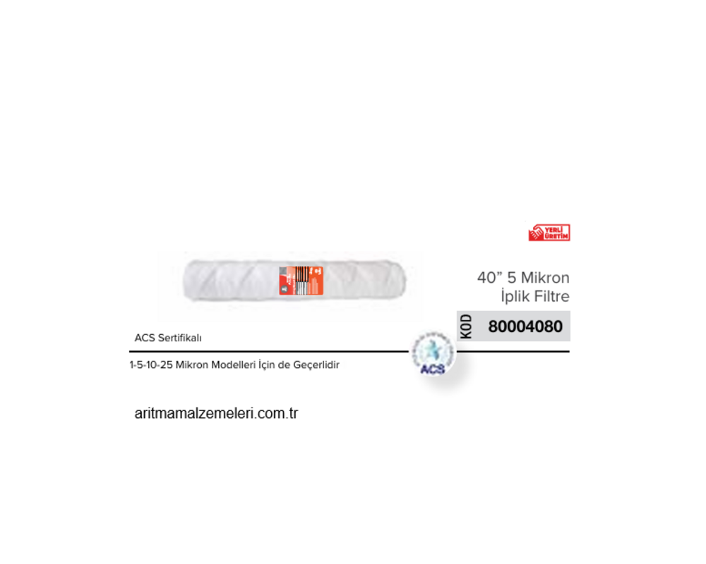 40'' ACS Sertifikalı 1-5-10-25 Mikron Modeller için İplik Filtre   80004080