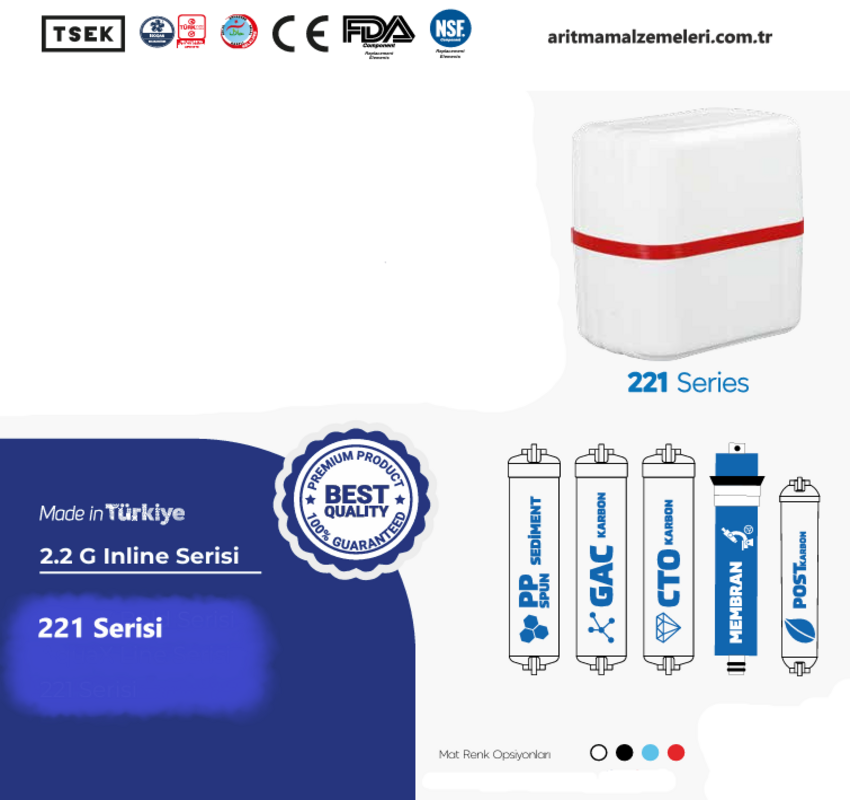 Aquaturk 221 Serisi 8 Litre'lik (2.2 Galon) Mat Renkli Pompalı Su Arıtma Cihazı