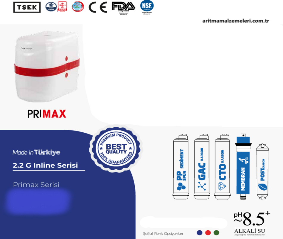 Aquaturk Primax Serisi 8 Litre'lik (2.2 Galon) Şeffaf Renkli Pompalı Su Arıtma Cihazı