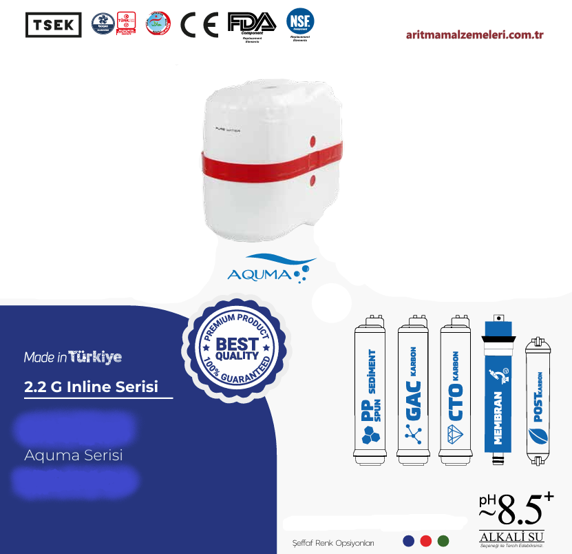 Aquaturk Aquma Serisi 8 Litre'lik (2.2 Galon) Şeffaf Renkli Pompalı Su Arıtma Cihazı