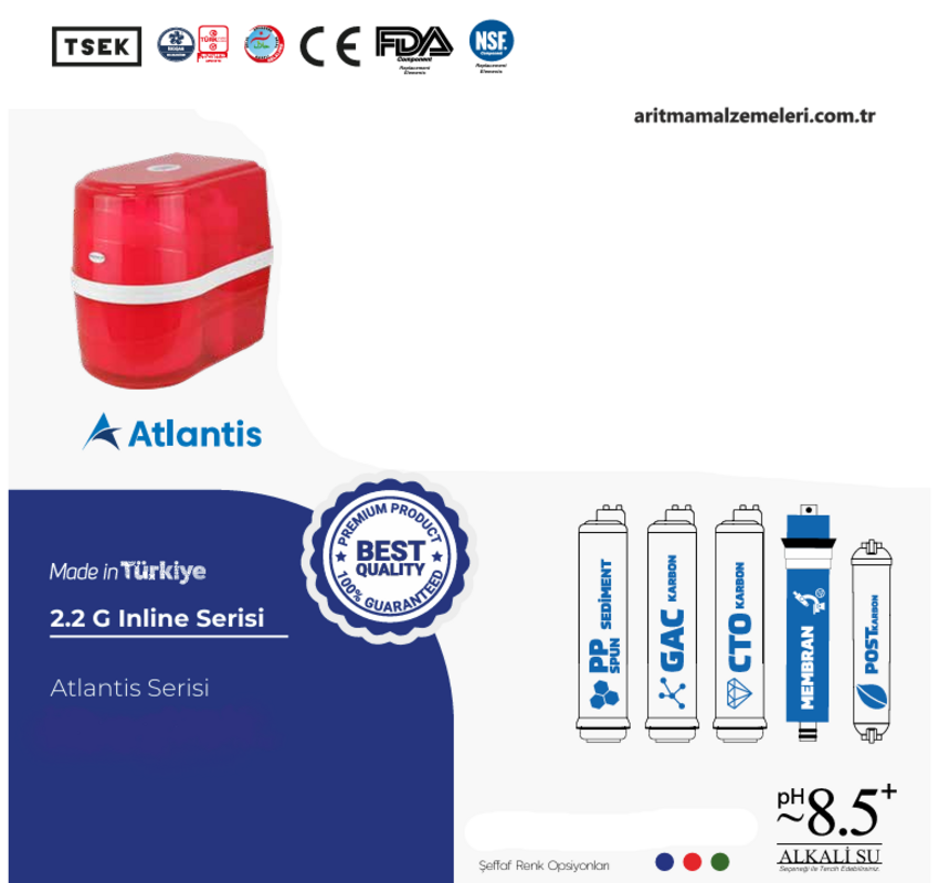 Aquaturk Atlantis Serisi 8 Litre'lik (2.2 Galon) Şeffaf Renkli Pompalı Su Arıtma Cihazı