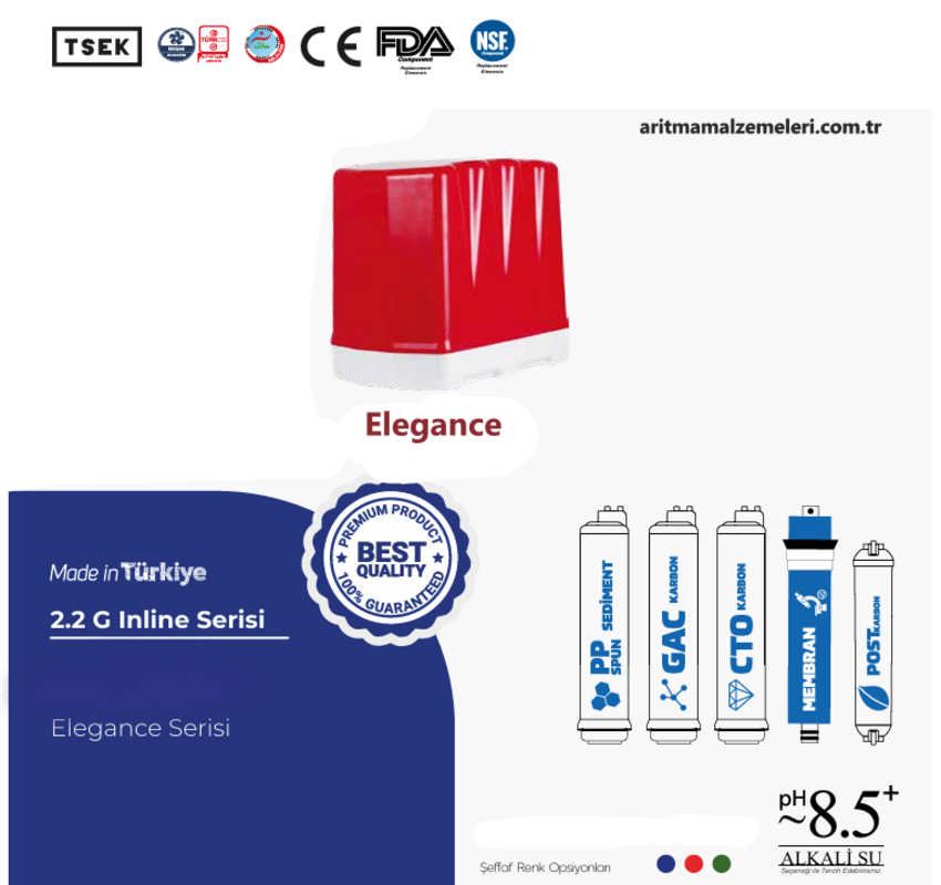 Aquaturk Elegance Serisi 8 Litre'lik (2.2 Galon) Şeffaf Renkli Pompasız Su Arıtma Cihazı