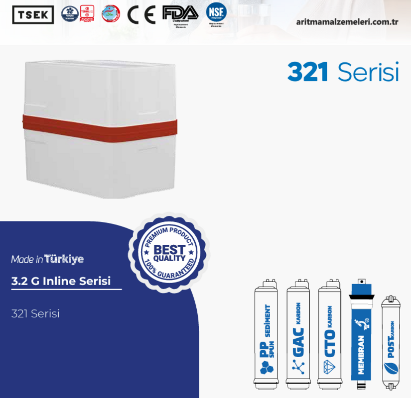 Aquaturk 321 Serisi 12 Litre'lik (3.2 Galon) Mat Renkli Pompasız Su Arıtma Cihazı