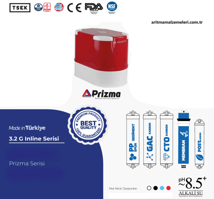 Aquaturk Prizma Serisi 12 Litre'lik (3.2 Galon) Mat Renkli Pompalı Su Arıtma Cihazı