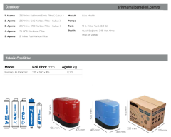 Aquaturk Mustang Life Serisi 12 Litre'lik (3.2 Galon) Mat Renkli Pompasız Su Arıtma Cihazı