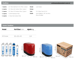 Aquaturk Mustang Life 322 Serisi 12 Litre'lik (3.2 Galon) Mat Renkli Pompasız Su Arıtma Cihazı