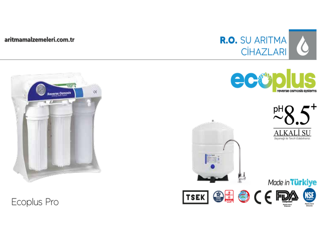 Ecoplus Pro Yerli Marka Pompasız 5 Aşamalı 12 Litre Tanklı Plastik Braketli Su Arıtma Cihazı