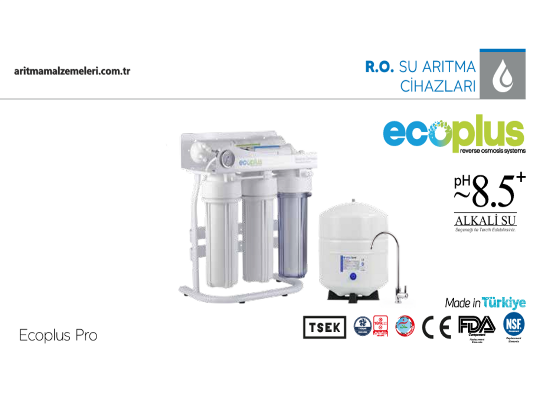 Ecoplus Pro Yerli Marka Pompasız 5 Aşamalı 12 Litre Tanklı Metal Braketli Su Arıtma Cihazı