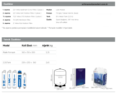 Aquaturk Aqua Slim Serisi Yerli Marka Pompalı 4 Aşamalı 8 Litre Tanklı Plastik Kapaklı Su Arıtma Cihazı