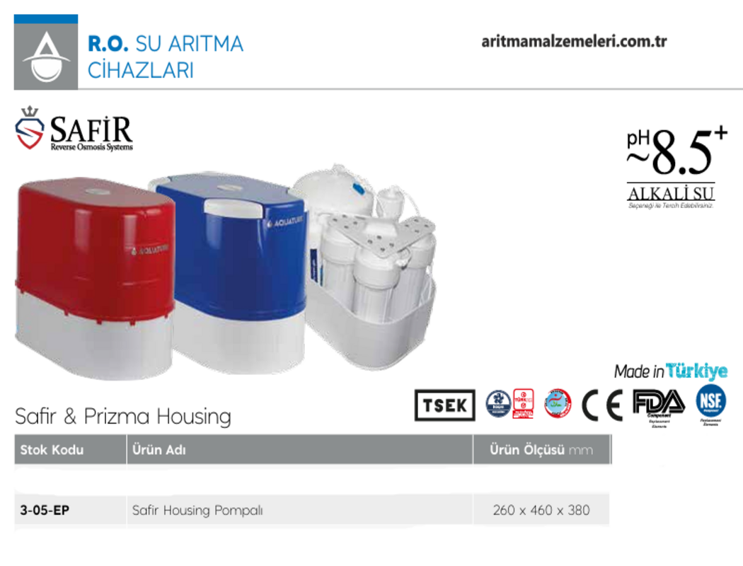 Aquaturk Safir Housing Serisi Pompalı Yerli Ürün 5 Aşamalı 12 Litre Tanklı Su Arıtma Cihazı