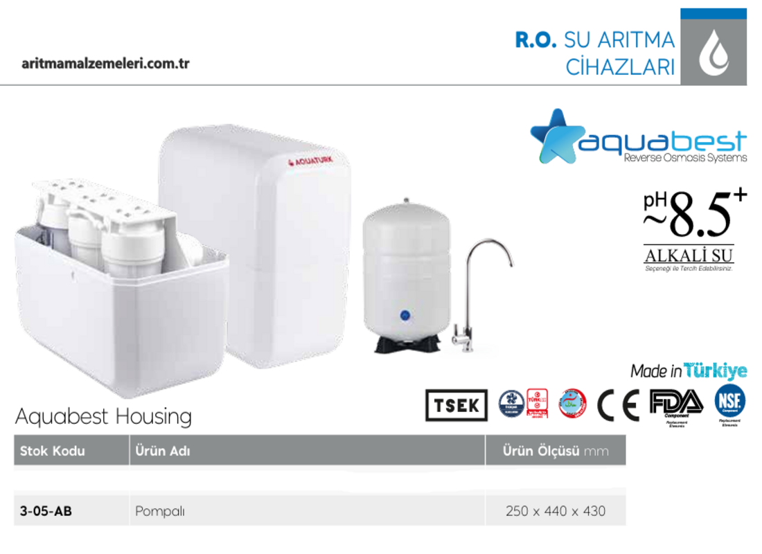 Aquaturk Aquabest Housing Serisi Yerli Ürün Pompalı 5 Aşamalı 8 Litre Tanklı Su Arıtma Cihazı